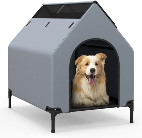 COSTWAY Niche pour Chien Exterieur Interieur, 64 x 91 x 86 cm, Niches à Chien, Fenêtre Ventilée, Housse Amovible, Chenil pour Chien Exterieur, Tissu Oxford, Lit Chien de Petit, Capacité 30 kg