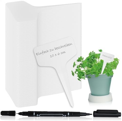 com-four® 100x Pflanzschilder mit Dual-Tip Marker – Praktische Steck-Etiketten (10 cm) für Garten, Balkon & Zimmerpflanzen – Perfekt zum Beschriften von Beeten, Kübeln & Anzuchtstationen