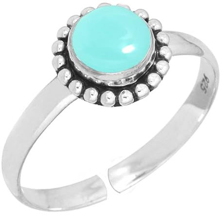 Jeweloporium Aqua Chalcedon 925 Sterling Silber Ringe für Damen Edelstein viktorianisch Kleiner Silber Ringe Verstellbare Größe 49 bis 59 Hochzeit Geschenk Handgefertigt Schmuck