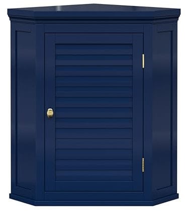 Teamson Home Armario Esquinero de Pared Glancy Azul Marino Puerta Persiana