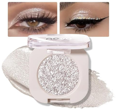 BelleVive Glitzerlidschatten, heller Lidschatten, gepresster Glitzerlidschatten, Glitzermatter gepresster Puder-Einzellidschatten, veganer Lidschatten, frei von Talk, Glitzer (12)