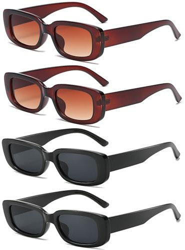 Unning 4 Stück Rechteckige Sonnenbrille für Damen Retro 90er Trendy Sonnenbrillen Set Vintage Quadrat Brille für Damen