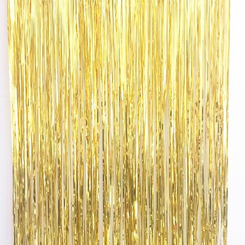 AILEXI 1 Pack 3.2ft*6.56ft Metallic Tinsel Curtains Foil Fringe Shimmer Streamers Curtain Door Window Decoration for Party Supplies - Gold