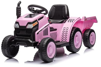 2-In-1 Elektrischer Traktor Mit AnhäNger, 6V Kinder Aufsitztraktor Mit Hupe, USB, Musik Und LED Lichtern, Kinderlast 30 Kg, Geeignet für Kinder Ab 3 Jahren