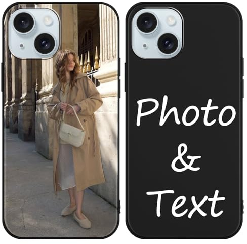 Kivlclri Cover Personalizzate per iPhone 15 6,1'', Personalizzata con Foto Immagine Disegni Custodia Personalizzabile, Personalizzabili Personalizzato Antigraffio Custodie Case per iPhone 15, Nero