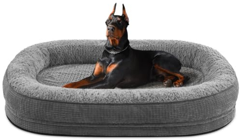 JOEJOY Orthopädisches Hundebett für extra große Hunde, XXL Eierkiste, Memory-Schaum, Haustierbett mit Nackenrolle, wasserdichtes Futter, abnehmbarer, waschbarer Bezug und rutschfester Boden, Grau
