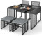 GIANTEX Rattan Gartenmöbel Set, Balkonmöbel Kleiner Balkon, Balkonmöbel Set 2 Stühle mit Hocker, Terrassenmöbel Outdoor Sitzgruppe, Balkonset 4 Personen, Balkon Möbel klein Platzsparend, inkl. Kissen