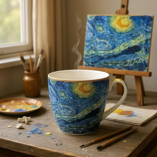 DV Fine China Breakfast Mug for Home & Kitchen - Lovely Cup for Mens Gifts & Birthday Gifts for Women (Van Gogh Starry Night, Large)