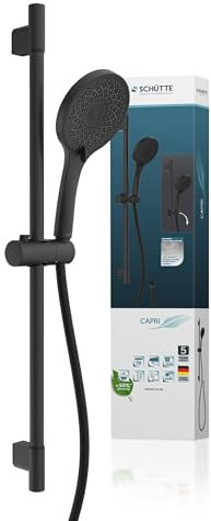 Schütte 64296 Capri Duschstange und Handbrause | Duschbrause mit 3-Fach verstellbarem Duschkopf | Brauseset mit Duschsäule | Duschkopf mit Schlauch und Halterung | Regendusche Duschpaneel | Schwarz
