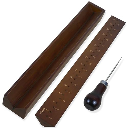 32 cm Wooden Bookbinding Punch Cradle with Awl, Bookbinding Signature Punching Tools for DIY Bookbinding Crafts and Sewing Accessories, Wooden Punching Cradle for Bookbinding with Punching Guide, Book