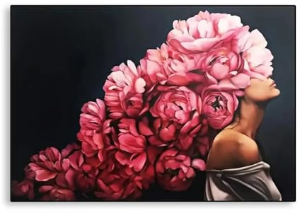 TONGYINLI Impression sur toile florale abstraite, portrait de femme avec tête de rose rose, affiches, art mural pour salon, décoration d'intérieur, peinture 50 x 70 cm, sans cadre