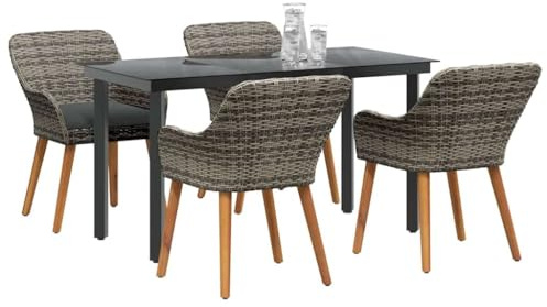 vidaXL Garten Essgruppe mit Kissen 5 pcs Grau Poly-Rattan, Stylisches Garten- und Terrassenset, Moderne UV-beständige Materialien, Tisch und Stühle für Essen im Freien