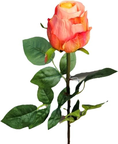 artplants.de Kunstrose SUNJIK, orange-rosa-gelb, 75cm