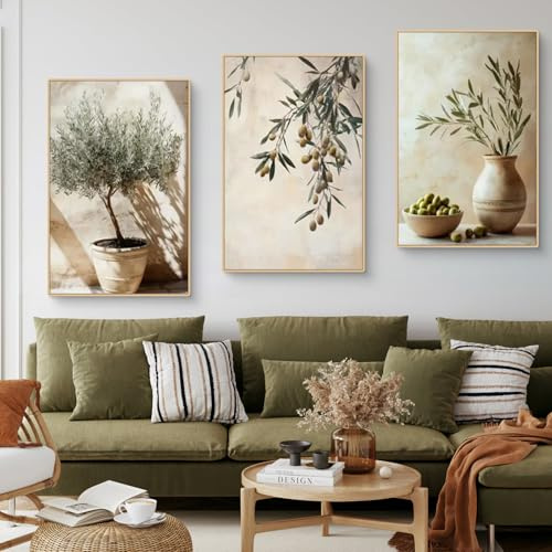 Uixxducc 3er Olivenbaum Poster Set, Mediterrane Pflanzen Bilder, Aesthetic Olivenbaum Wandbilder Wanddeko für Wohnzimmer & Schlafzimmer, ohne Rahmen (40x50cm)
