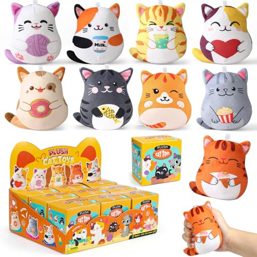 G.C 9 Pièces Mini Peluche Chat Cadeau Enfant 4 5 6 Ans, Jouet en Peluche Blind Box- 8 * 10cm, Chat Porte Clé pour Cadeaux Créatifs Pinata Anniversaire Cadeau Anniversaire Enfants Invites