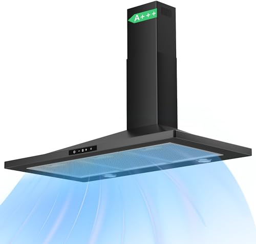 Karinear Cooker Hood 90cm Kitchen Extractor Fan 350 M³/H,With Carbon Filters Recirculating & Ducting Wall Mounted Cooker Extractor Fan 58db Black