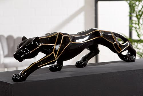 GILDE Figur Cheetah aus Kunstharz, glänzend metallische Optik, schwarz, 15x75x12 cm