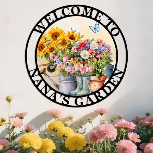 Custom Garden Tools Sign,Personalised Colorful Flowers Metal Wall Art,Customized Hanging Plaque for Garden Yard Home Farmhouse,Indoor Outdoor Decor style-16