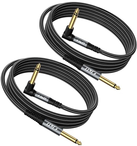 J&D Cable de Guitarra 2 Pack, Cable Instrumental TS 1/4 Pulgada (6.35mm), para Guitarra Eléctrica, Bajo, Teclado, Amplificador, Altavoz, Angulo Recto a Recto, Gris, 2 Metros