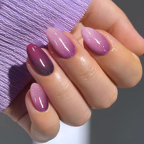 JMEOWIO Gel Nail Stickers Purple Glitter Semi Cured Gel Nail Strips Wraps UV/LED Nails Art Design Decoration Accessories
