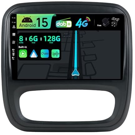 BXLIYER Autoradio für Renault trafic 3 / Opel Vivaro B (2014-2021) - [Eingebaut 4G DAB] 6G+128G Android 15 Radio - Carplay/Android Auto - Kamera + MIC - QLED 9 Zoll 2 Din 8-Core Lenkradsteuerung HDMI