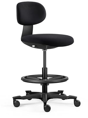 hjh OFFICE Arbeitsstuhl ergonomisch Work MF2 – Drehstuhl mit höhenverstellbarer Rückenlehne, Sitzhöhe & Fußring, stabiles Nylon-Fußkreuz, Schwarz