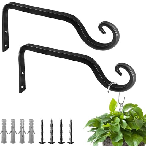 AMFUN 2 Stück 25 cm Blumenampelhalter, Hängepflanzenhalter aus Eisen, Wandhaken für Blumenampel, Balkon Wandhaken Hängend zum Aufhängen für Hängend Pflanzenkörbe