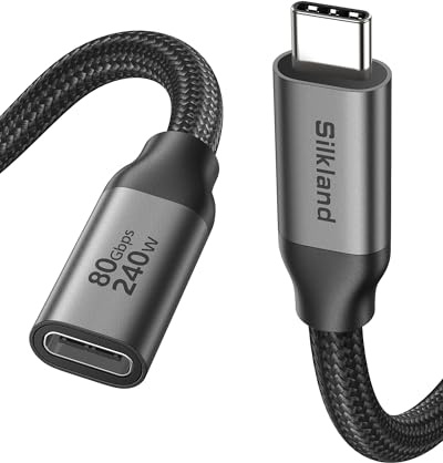 Silkland 80Gbps USB 4 Extension Cable for Thunderbolt 5/4, [240W Charging, 8K 60Hz] USB C Extender 2M, 4K@540Hz Type C Male to Female Adapter Compatible for USBC Hub, iPhone 17/16, MacBook, iPad