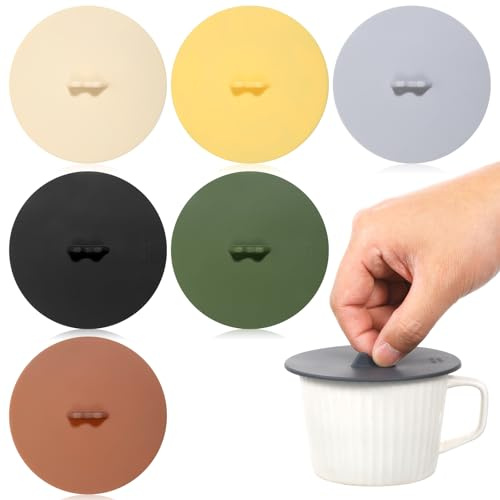 LIQWEI 6Pcs Mug Cover, Silicone Cup Covers, Silicone Cups Lids Reusable Coffee Mug Lid, Colored Universal Cupping Lids Drink Covers for Mugs Tea Cups Coffee Cup(Style A)