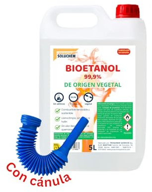 Bioetanol 99,9% Origen Vegetal | Con Cánula | Combustible Limpio para Chimeneas de Bioetanol | Sin Humo ni Olor | Ecológico y Renovable | Apto para Quemadores y Estufas de Bioetanol