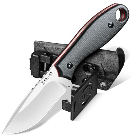 Dragon Creek Kompaktes Feststehendes Outdoor Messer D2 Stahl Grau | Drop Point Jagdmesser Design mit Kydex-Scheide, G10 Griff, Full Tang Struktur für Camping, Bushcraft und Outdoor-Aktivitäten