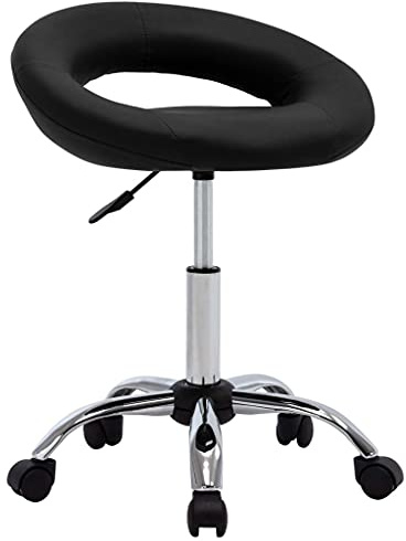 IBUQDDV Arbeitshocker auf Rollen Schwarz Kunstleder mit gepolsterter Rückenlehne und Gasfedermechanismus für ergonomische Sitzposition und Flexible Beweglichkeit