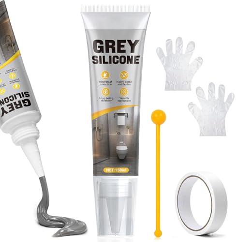 Silicone Gris, Joint Salle de Bain, 150 ml, Imperméable et Durable | Conservation Longue Durée, sur Multi-supports, pour Salles de Bains, Cuisines, Intérieur et Extérieur