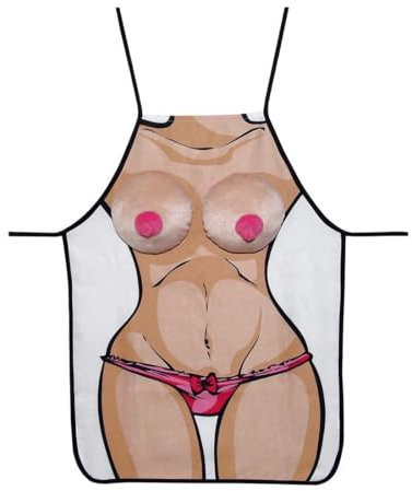 Schürze Busen - erotische Schürze mit Frauenkörper und weichem Plüschbusen, lustige Schürze mit Aufdruck, hautfarben
