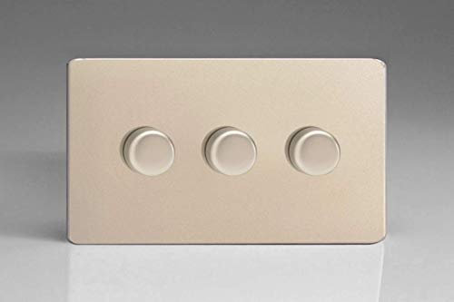 Varilight 3-Gang 2-Way V-Pro Push On/Off Rotary LED Dimmer 3 x 0-120W (Twin Plate) Satin