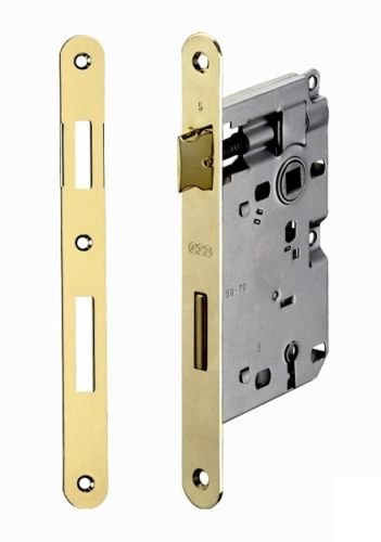 Serratura per porte d'interno ENTRATA 50 Ottonata con contropiastr e chiave AGB