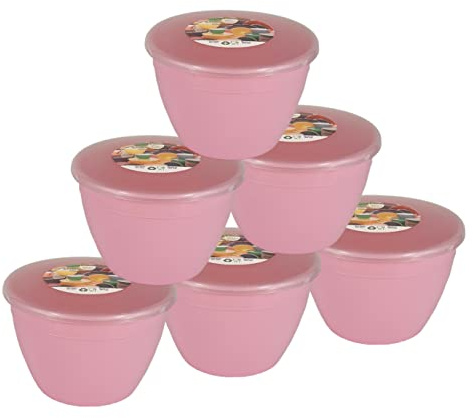 Just Pudding Basins Pastel Colours Pink 1 Pint Basin and Clear Lid Pack of 6 Plastic Pudding Steaming Bowls