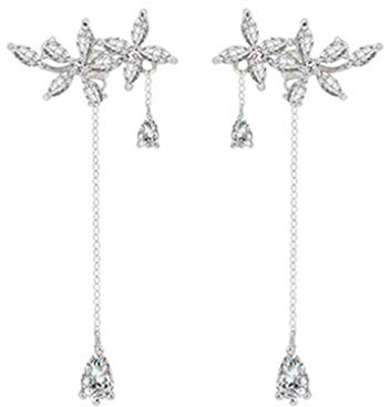 SLUYNZ 925 Sterling Silber Tropfen Ohrringe Kette für Damen Blumen Ohrringe Crawler Hochzeit Braut Ohrring(A-Silver)