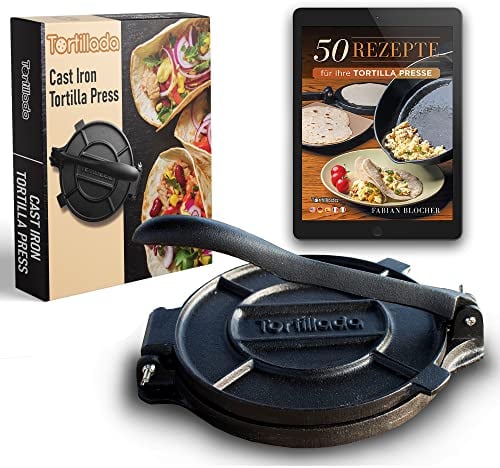 Tortillada – Tortilla Press, Quesadilla/Roti Maker (20 cm) Cast Iron with Recipes E-Book 50 Tortilla Recipes
