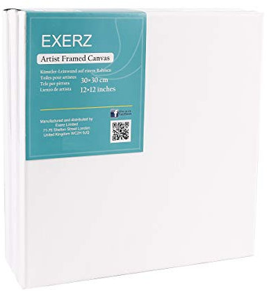 EXERZ Tele per pittura 30x30cm set da 5 /Tele d’artista intelaiate/280GSM/Prestirate 100% Cotone/Vuote/Imprimitura tripla/Tre strati di gesso/Prive di acidi/Grana media/spessore 1,7cm