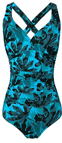 F FLYRONG FLYRONG Swimming Consume for Women V Neck One Piece Tummy Control Swimsuits for Women Swimwear, XX-Large, Print- Palm Leaf
