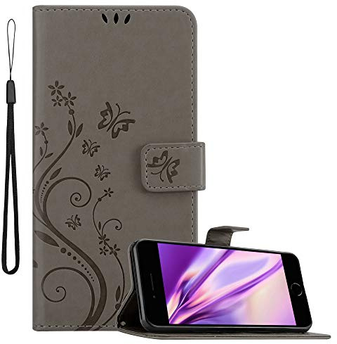 Cadorabo Hülle kompatibel mit Apple iPhone 7 / 7S / 8 / SE 2020 Blumen Design aus Kunst Leder Flip Klappbare Magnetische [Kartenfächern] Cover Hülle für iPhone 7 / 7S / 8 / SE 2020 Tasche in Grau