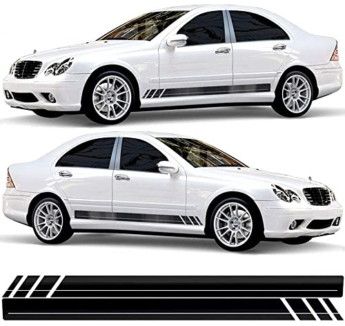 Auto-Dress Seitenstreifen Aufkleber Set/Dekor passend für Mercedes C-Klasse W203 (110 Black Gloss)
