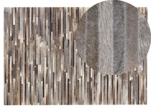 Beliani Rechteckiger Teppich aus Kuhfell Streifen Mehrfarbig Patchwork 140 x 200 cm Tuzluca