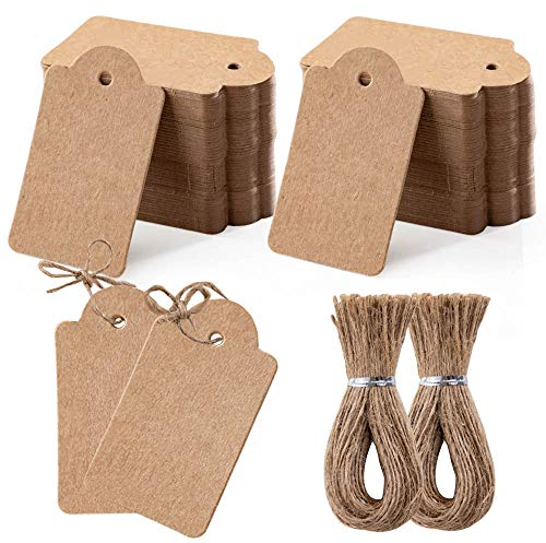 toocoo Toocoo 200 Stück Premium-Geschenkanhänger mit 200 Wurzeln, natürlicher Juteschnur, doppelseitig erhältlich, Preisschilder aus Kraftpapier, Bastelanhänger, Etiketten, Schmuckanhänger mit Schnur