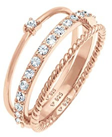 Elli Ring Damen Stapel Elegant Festlich Lagenlook mit Kristallen in 925 Sterling Silber