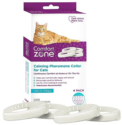 Comfort Zone Cat Calming Collar Value Pack: 4 30-Day Calming Collars for 120 Days of Calm; Cat Pheromones Help Anxiety, Reduce Stress, Urine Marking, Scratching; Indoor or Outdoor Cats; Long-Lasting