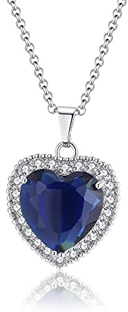 Yifnny Herz des Ozeans Halskette, Klassische Herz des Ozeans Halskette Versilbert Blaue Herz Halskette Ozean Halskette für Frauen Herz Kristall Anhänger Hochzeit Prom Schmuck