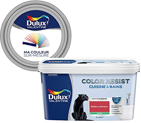 Ma Couleur Sur-Mesure par Dulux Valentine – Peinture Intérieure Murs, Plafonds, Boiseries - Palette expressive, Cuisine & Bain Satin, Rubis Lumineux, 2 L