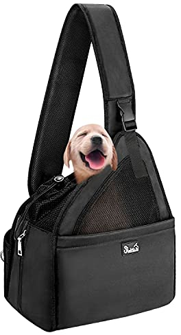 Eyein Hundefreundlich Tragetücher Hunde, atmungsaktiv Hände frei Reisetasche für kleine Haustiere mit verstellbaren Trägern Hartfaserplattenboden Sicherheitsgurt, für Hunde unter 5.5kg, Schwarz